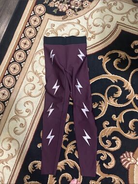 ultracor Maroon Leggings with Silver Lightning Bolts XS